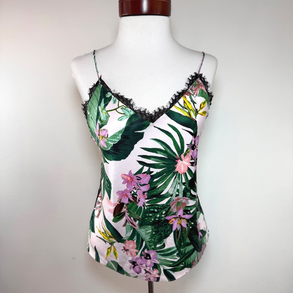 Victoria's Secret Satin Floral Lace‎ Back Cami Tropical Tank Y2K Coquette Small